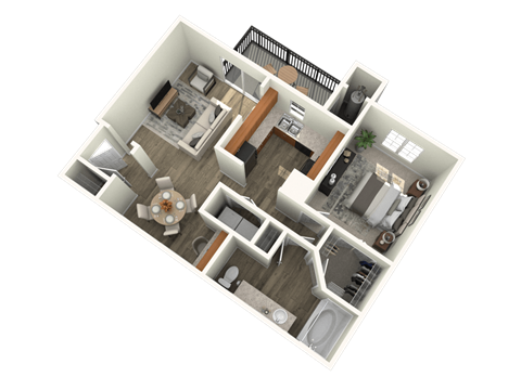 Floor plan for 1 bed, 1 bath, 774 sqft